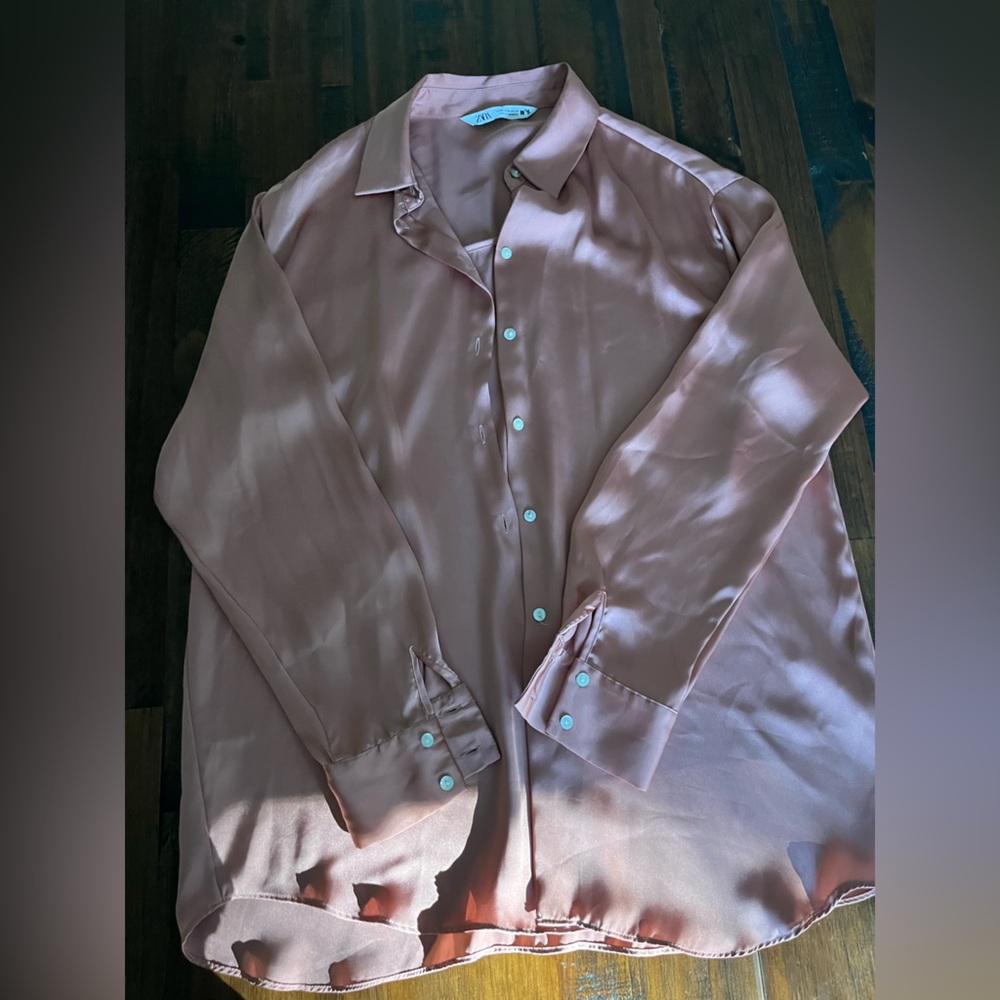 Zara Blush Pink Polyester silky button down shirt